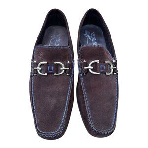 Donald Pilner Loafer Dacio Mens 10.5 Brown Suede Leather Italy Blue Stitching